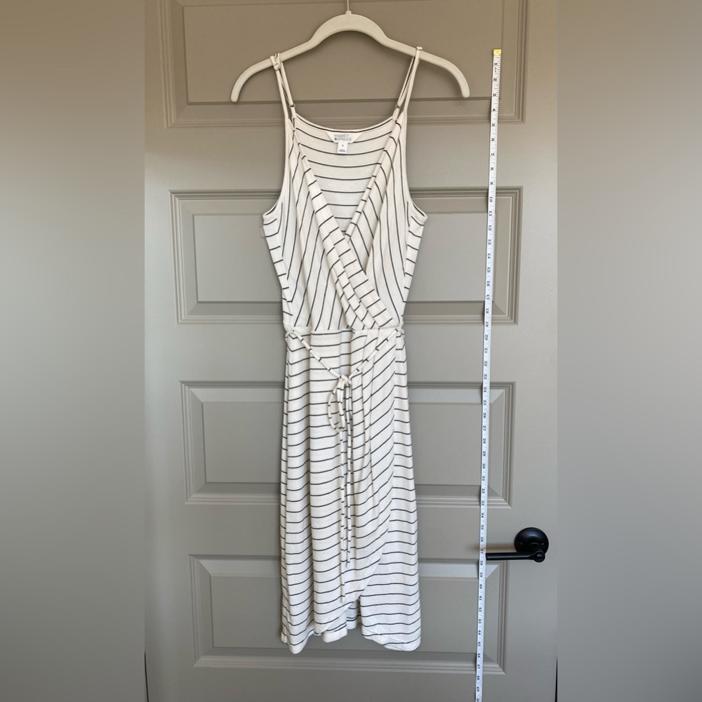 White with black stripes faux wrap dress. Never worn!